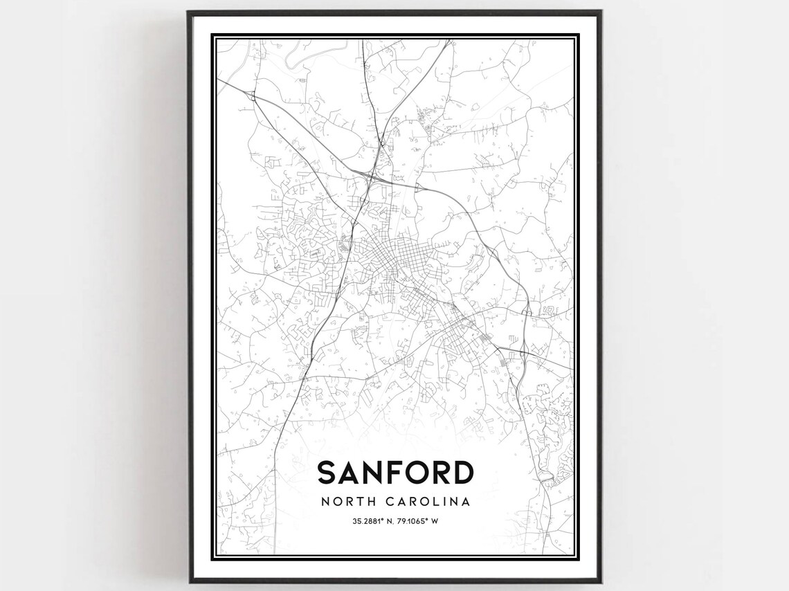 Sanford Map Print, North Carolina Street Decor