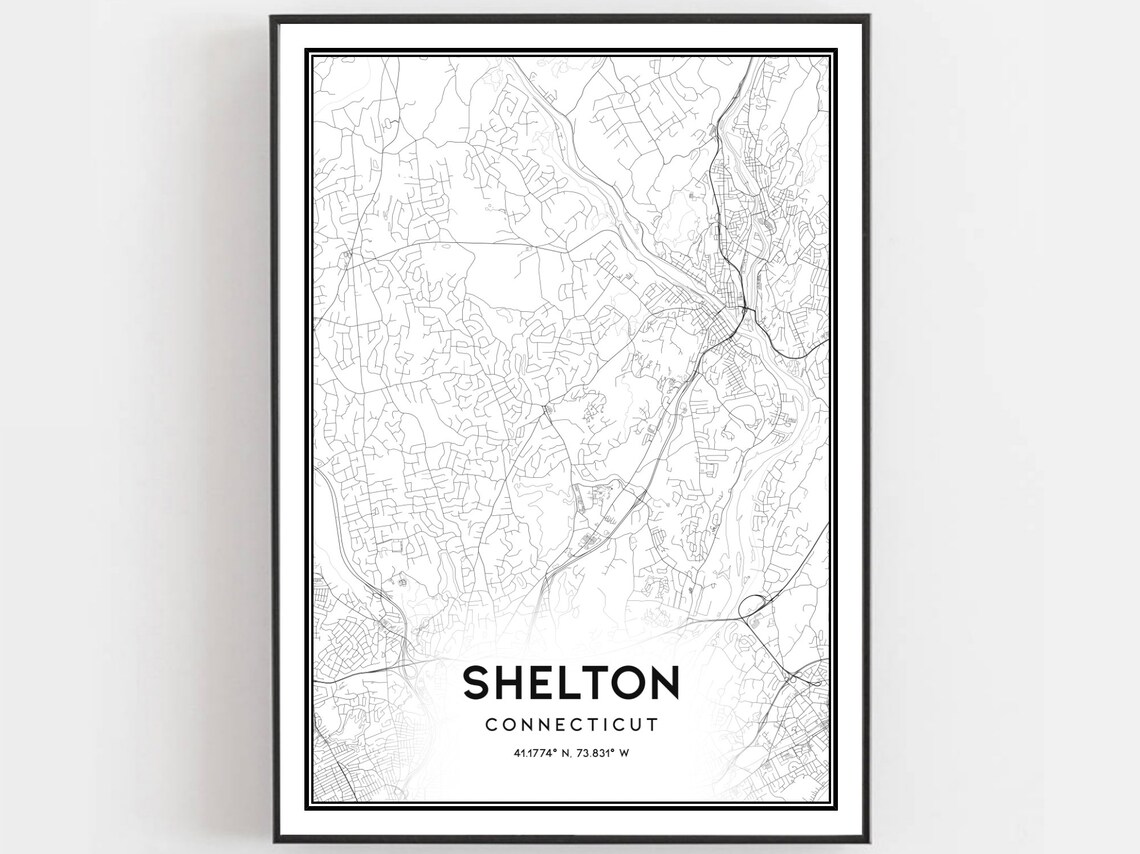 Shelton Connecticut Minimalist Black White Street Map Art Poster