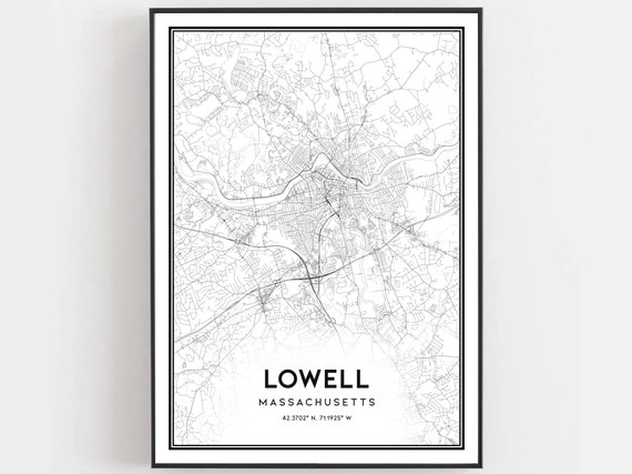 Lowell Map Print Poster Wall Art Ma City Massachusetts Street Decor Road Gift B827