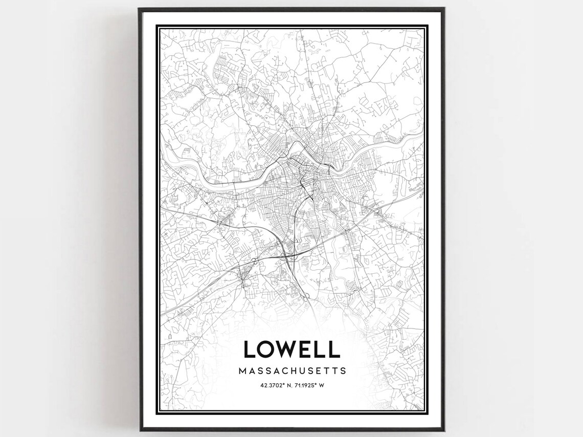 Lowell Massachusetts Minimalist City Street Map Line Art Poster