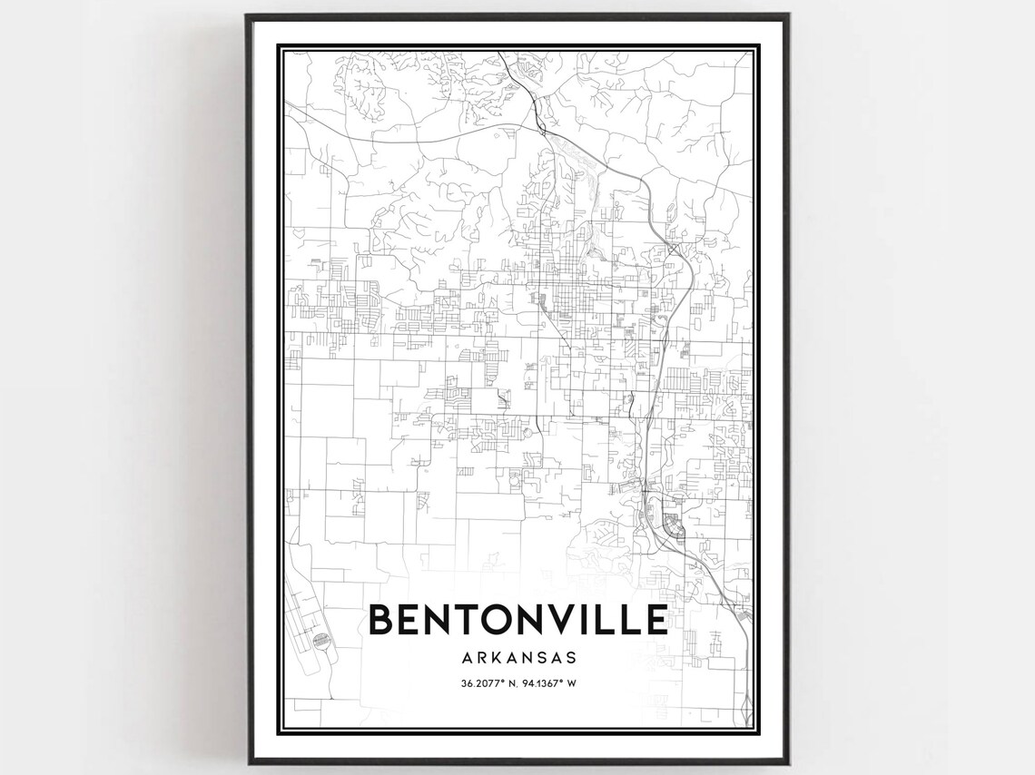Bentonville Arkansas City Street Map Minimalist Black White Poster