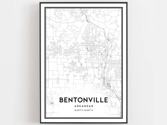 Bentonville Map Print Poster Wall Art Ar City Arkansas Street Decor Road Gift B1457