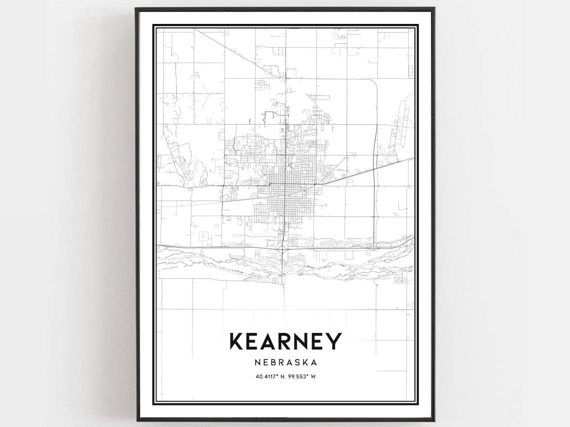 Kearney Map Print, Nebraska Street Decor Poster