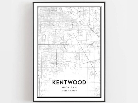 Kentwood Map Print Poster Wall Art Mi City Michigan Street Decor Road Gift B1374