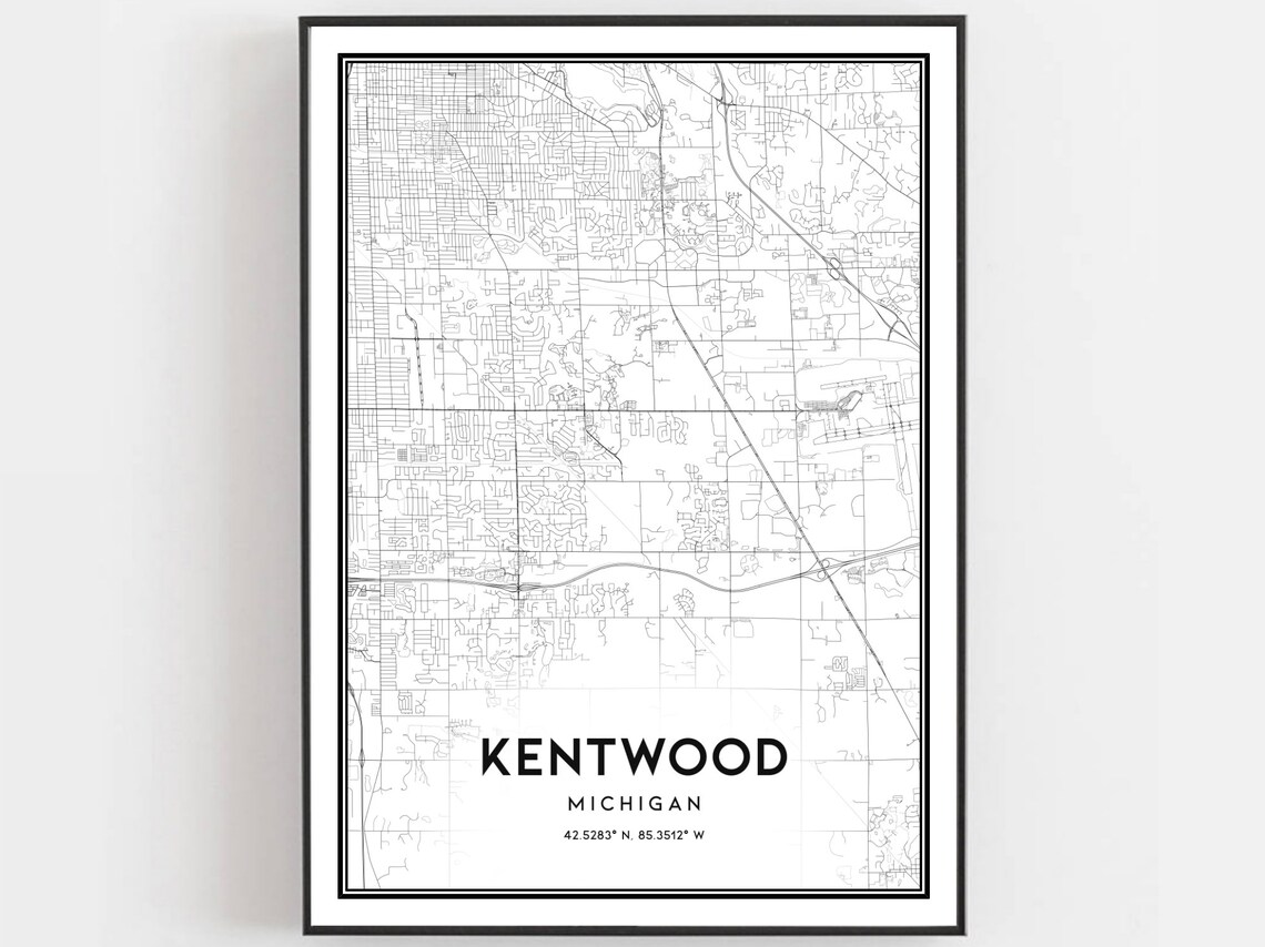 Kentwood Michigan Minimalist City Map Poster Black White Street Decor