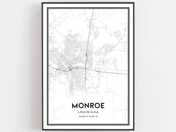 Monroe Map Poster Print, Louisiana Street Decor