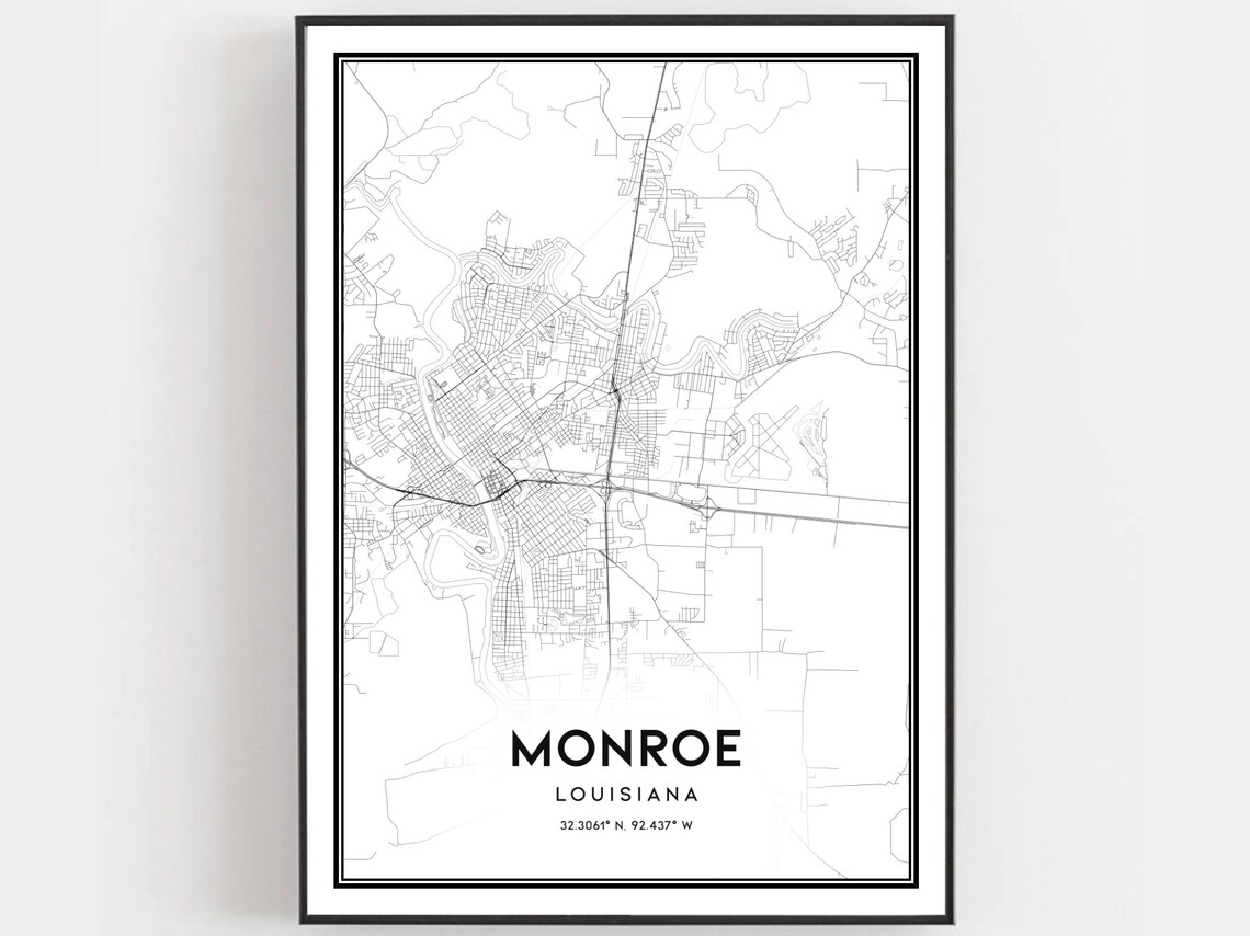 Monroe Map Poster Print, Louisiana Street Decor