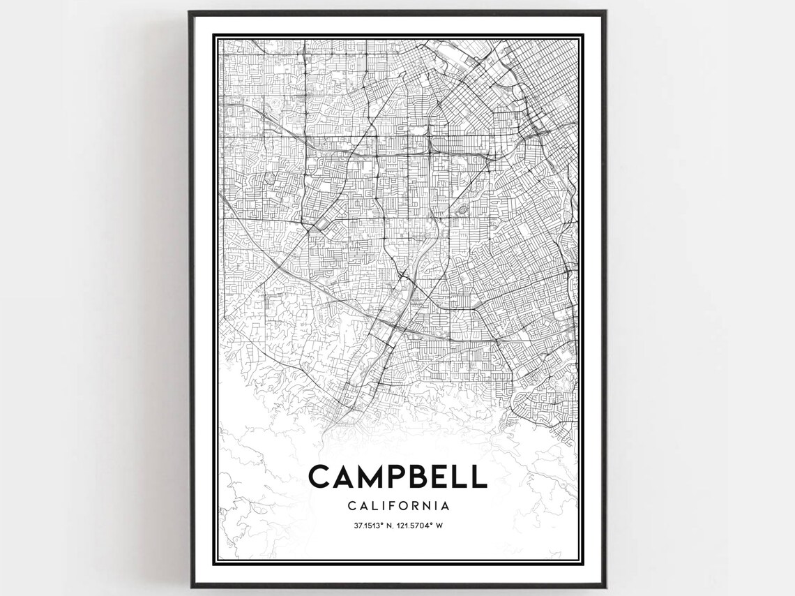 Campbell California Minimalist Street Map Poster Modern Decor Art