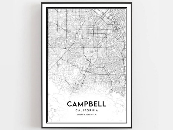 Campbell Map Print Poster Wall Art Ca City Street Decor Road Gift B1581