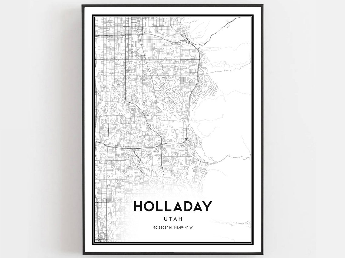 Holladay Utah Minimalist Monochrome City Street Map Art Poster