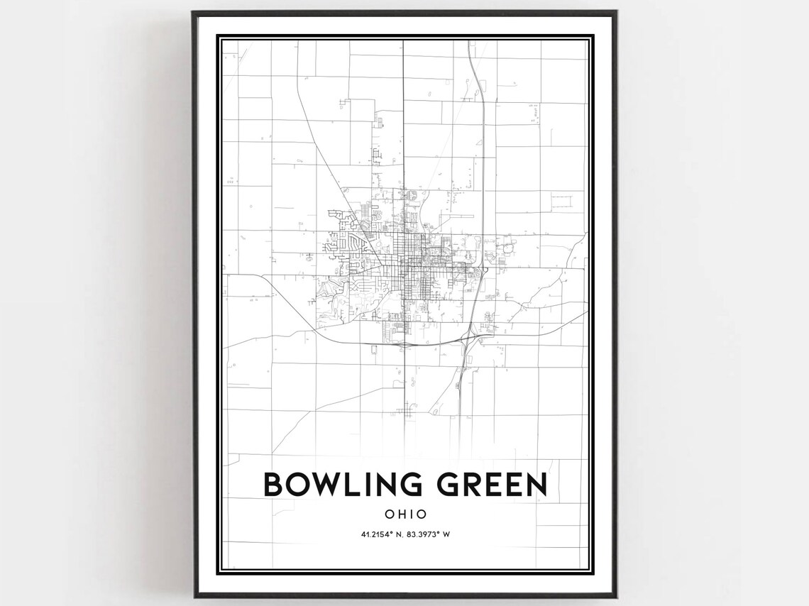 Bowling Green Map Print Poster, Ohio Street Decor