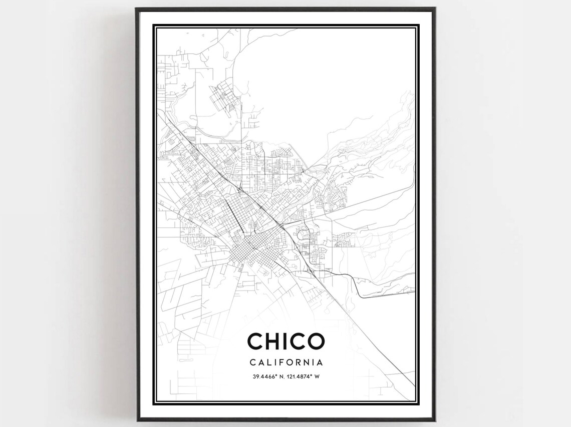 Chico California Minimalist Black And White Street City Map Poster