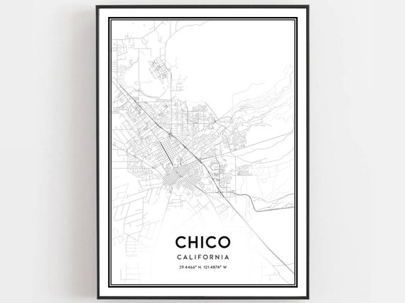 Chico Map Print Poster Wall Art Ca City Street Decor Road Gift B853