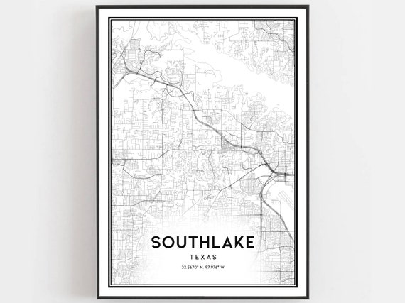 Southlake Map Print Poster Wall Art Tx City Texas Street Decor Road Gift B1866