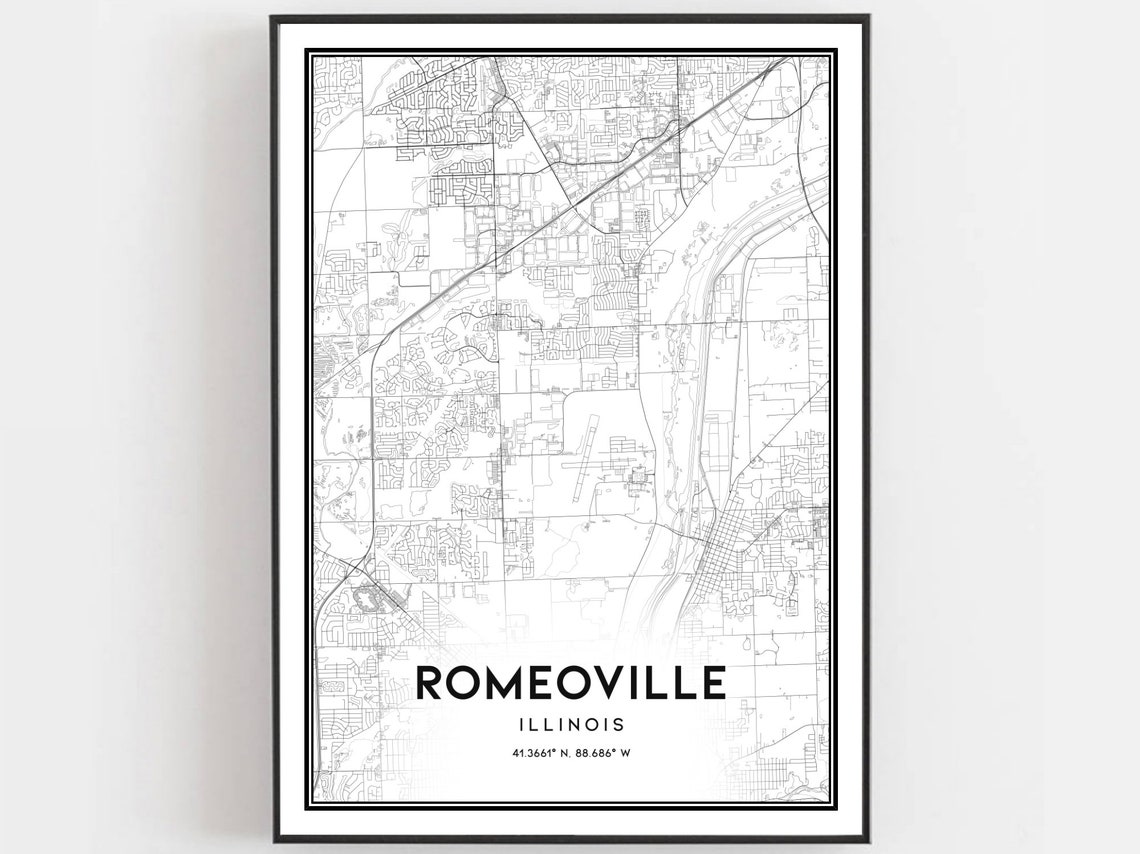 Romeoville Illinois Street Map City Map Art Minimalist Decor Poster