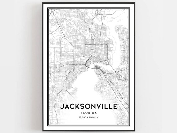 Jacksonville Map, Florida Street Decor Art Print