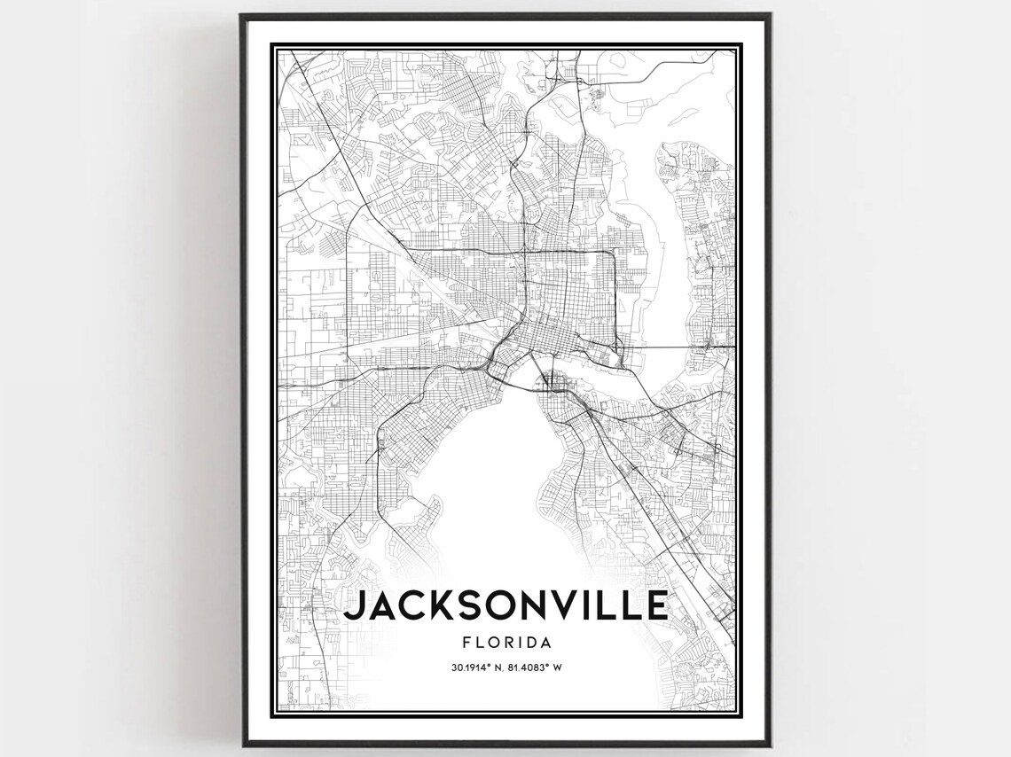 Jacksonville Map, Florida Street Decor Art Print