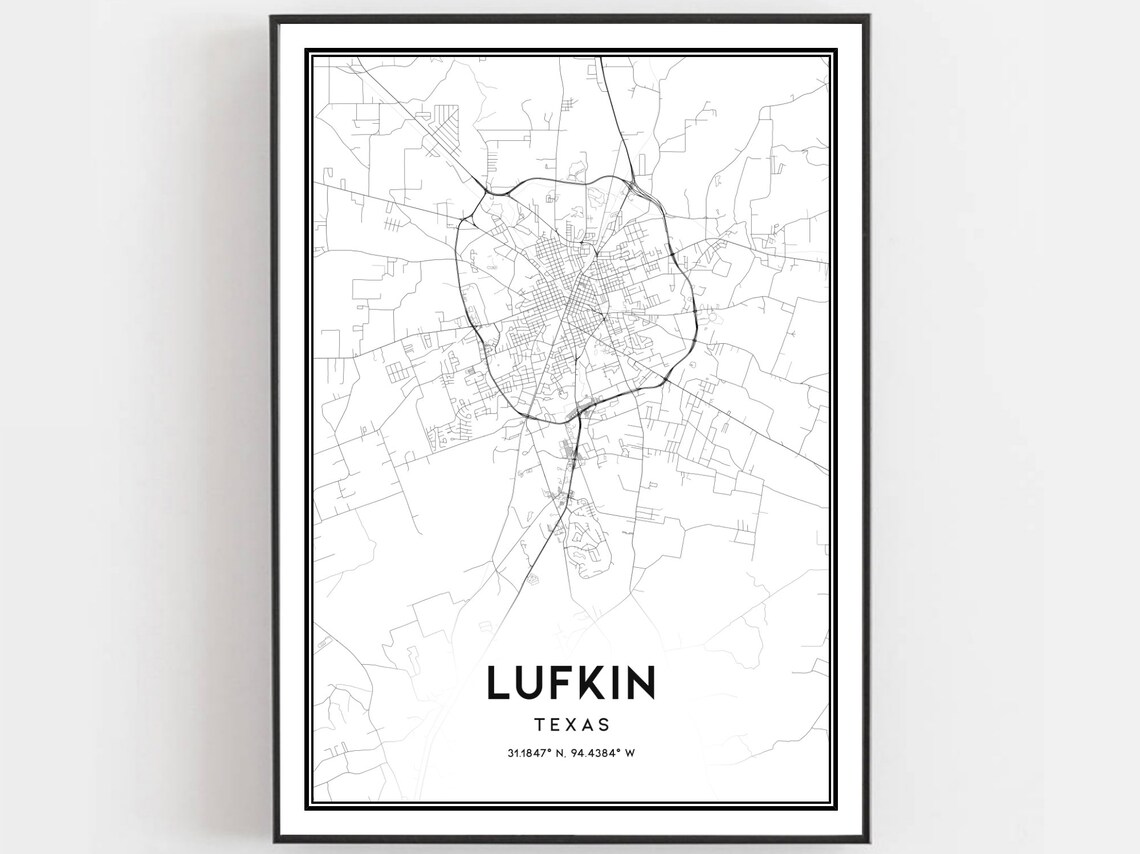 Lufkin Map Print, Texas City Street Decor