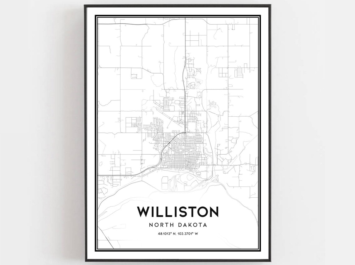 Williston Map Poster, North Dakota Street Decor