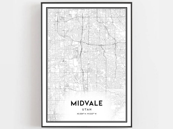 Midvale Map Poster, Utah Street Decor