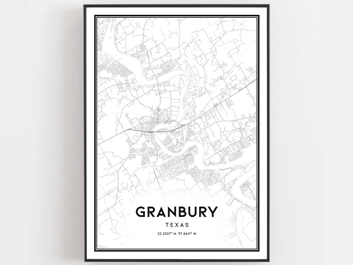 Granbury Map Print Poster, Texas City Travel Poster