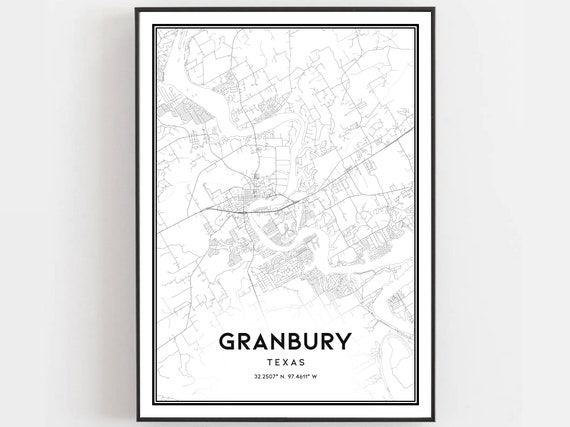 Granbury Map Print Poster, Texas City Travel Poster
