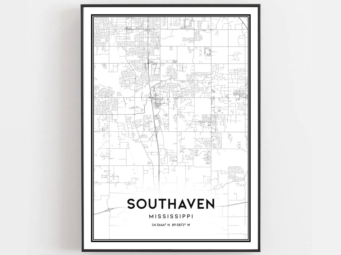 Southaven Map Poster Print, Mississippi Street Decor