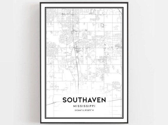 Southaven Map Poster Print, Mississippi Street Decor