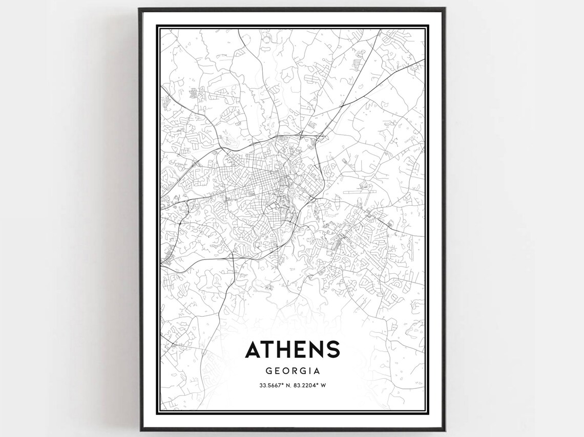 Athens Georgia Street Map Black White Minimalist City Poster