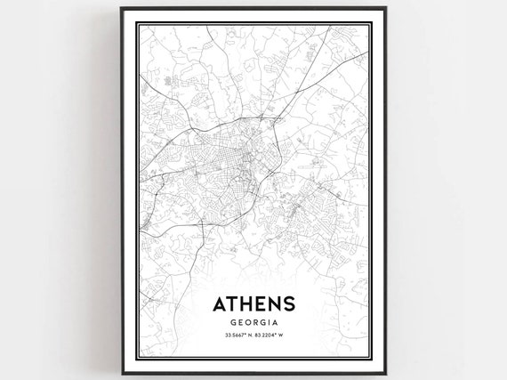 Athens Map Print Poster Wall Art Ga City Georgia Street Decor Road Gift