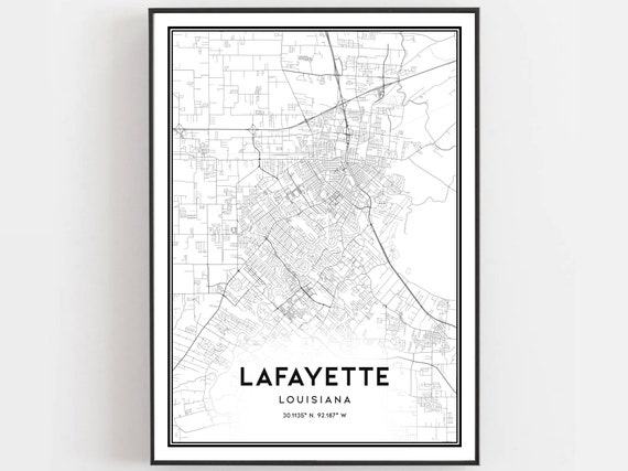 Lafayette Map Print Poster Wall Art La City Louisiana Street Decor Road Gift B532