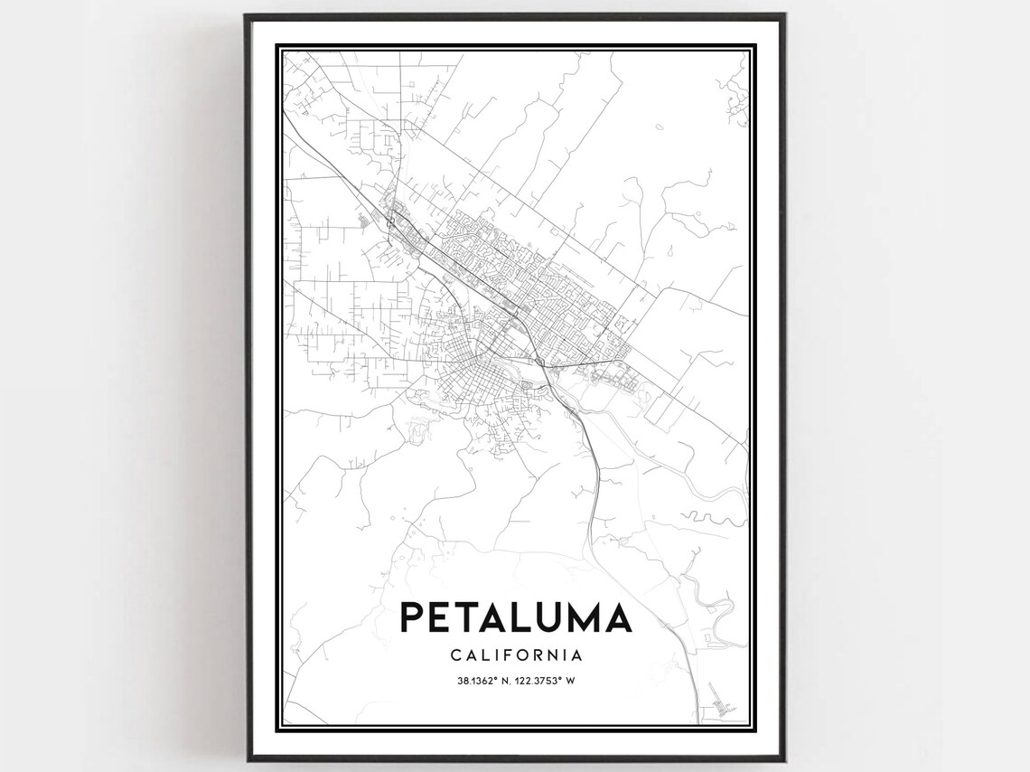 Petaluma California Street Map Art Coordinates Modern Home Poster