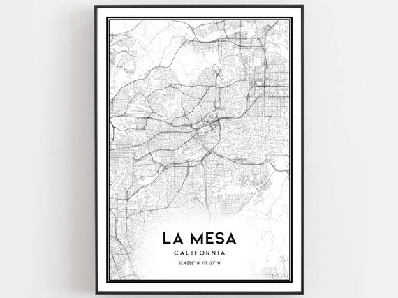 La Mesa Map Print Poster Wall Art Ca City Street Decor Road Gift B1241