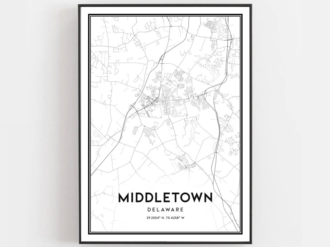 Middletown Map Poster Print, Delaware Street Decor