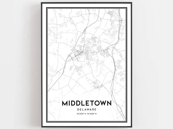 Middletown Map Poster Print, Delaware Street Decor