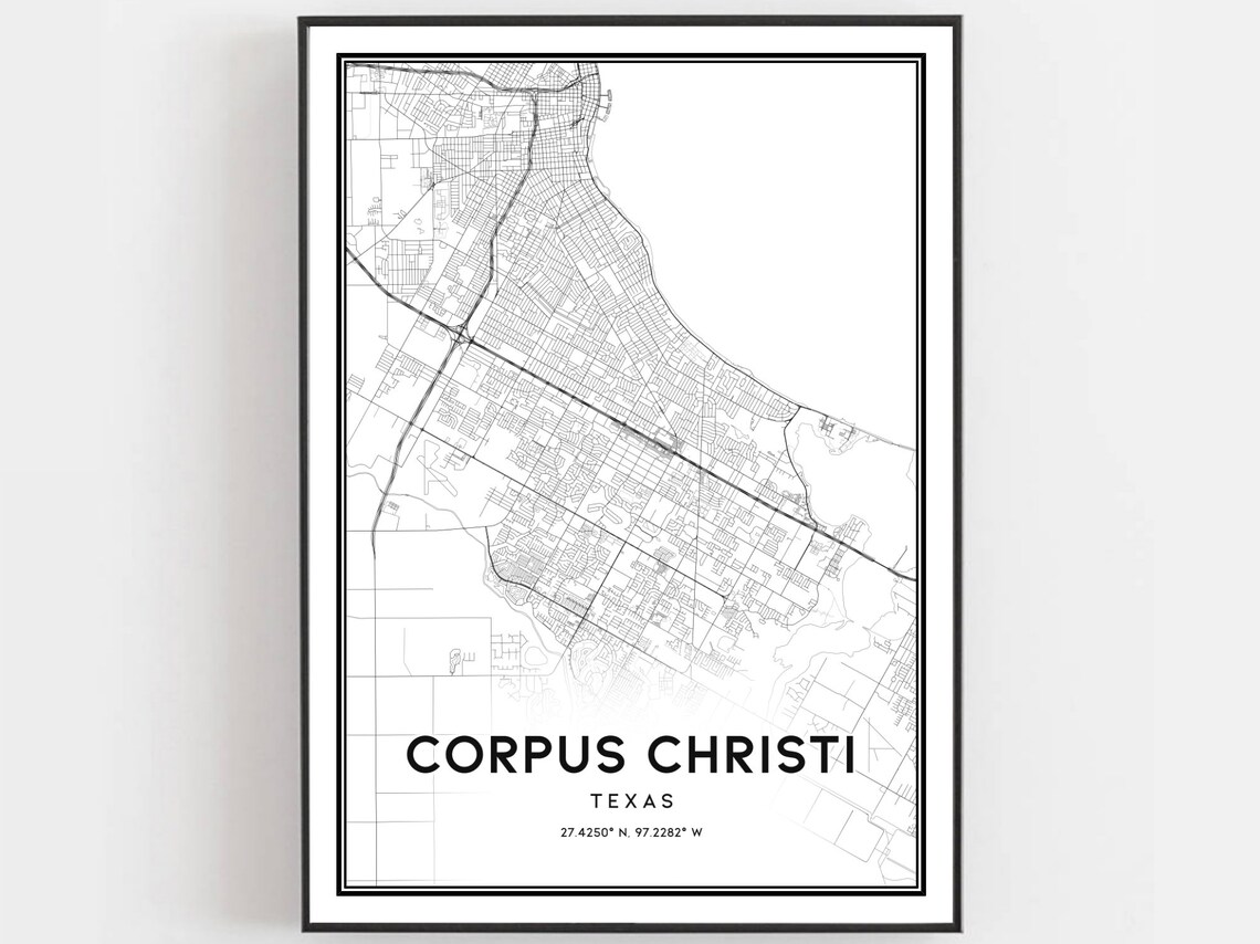 Corpus Christi Map Poster, Texas Street Decor