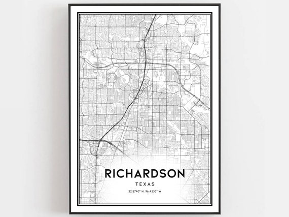 Richardson Map Print Poster Wall Art Tx City Texas Street Decor Road Gift B813