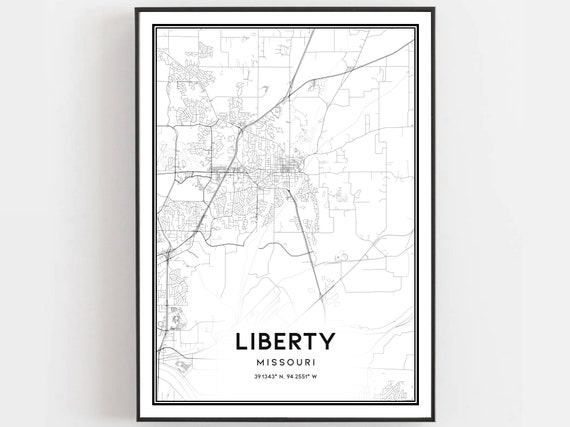 Liberty Map Print Poster Wall Art Mo City Missouri Street Decor Road Gift B1885