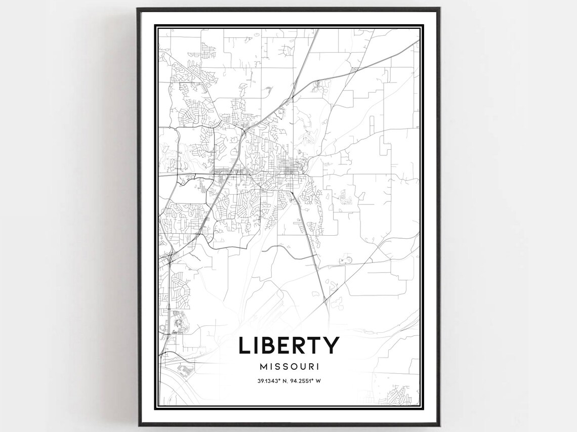 Liberty Missouri City Street Map Black and White Minimalist Art Poster
