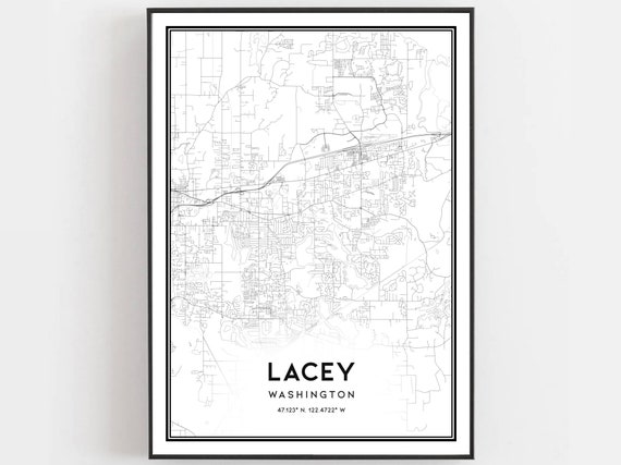 Lacey Map Print Poster Wall Art Wa City Washington Street Decor Road Gift B1444