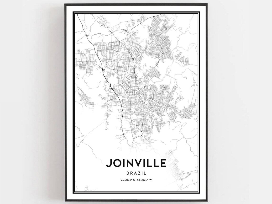 Joinville Brazil Minimalist City Street Map Black Line Art Poster
