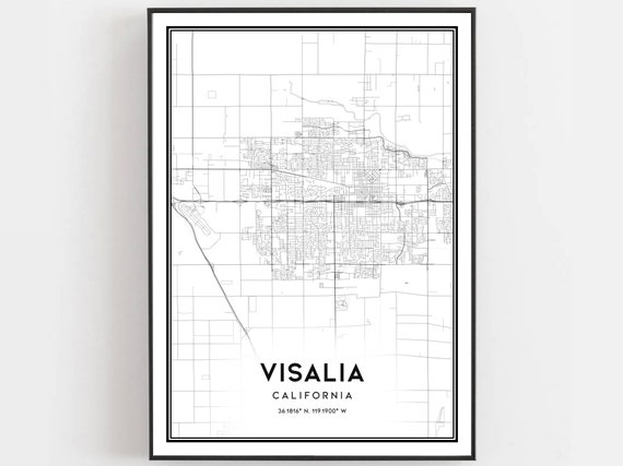 Visalia Map Print Poster Wall Art Ca City Street Decor Road Gift