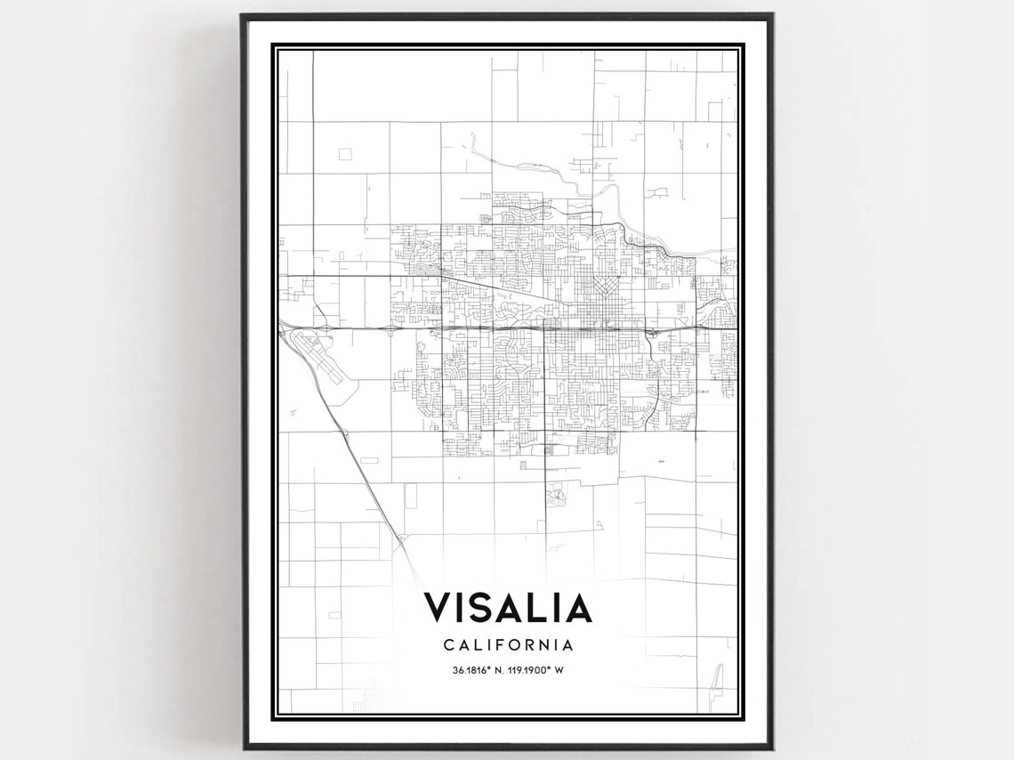 Visalia Map Print Poster Wall Art Ca City Street Decor Road Gift