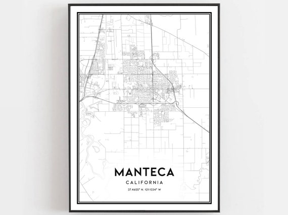 Manteca Map Print Poster Wall Art Ca City Street Decor Road Gift B890