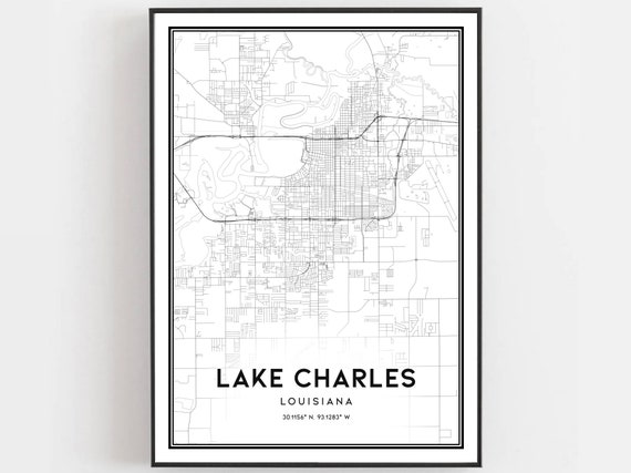 Lake Charles Map Poster Print, Louisiana Street Decor