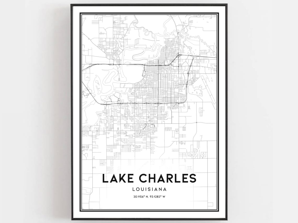 Lake Charles Map Poster Print, Louisiana Street Decor