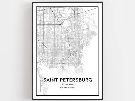 Saint Petersburg Map Print Poster Wall Art Fl City Florida Street Decor Road Gift B544
