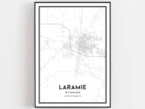 Laramie Map Print Poster, Wyoming Street Decor