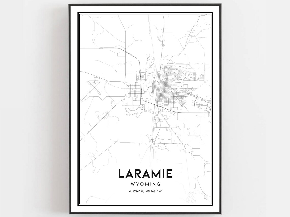 Laramie Map Print Poster, Wyoming Street Decor