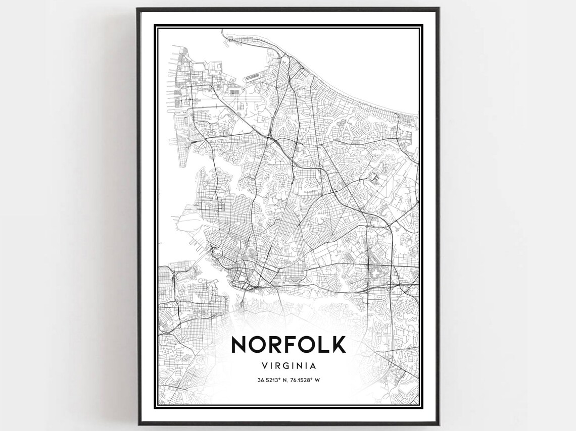 Norfolk Virginia Minimalist Street Map Poster Modern Coastal Wall Decor